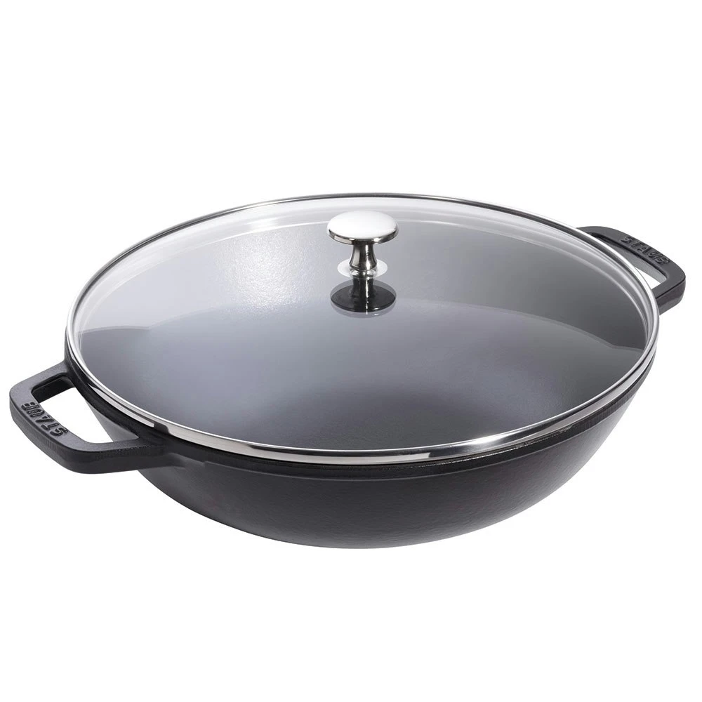 Staub Small Wok In Cast Iron With Glass Lid, Black 1 Staub Small Wok In Cast Iron With Glass Lid, Black